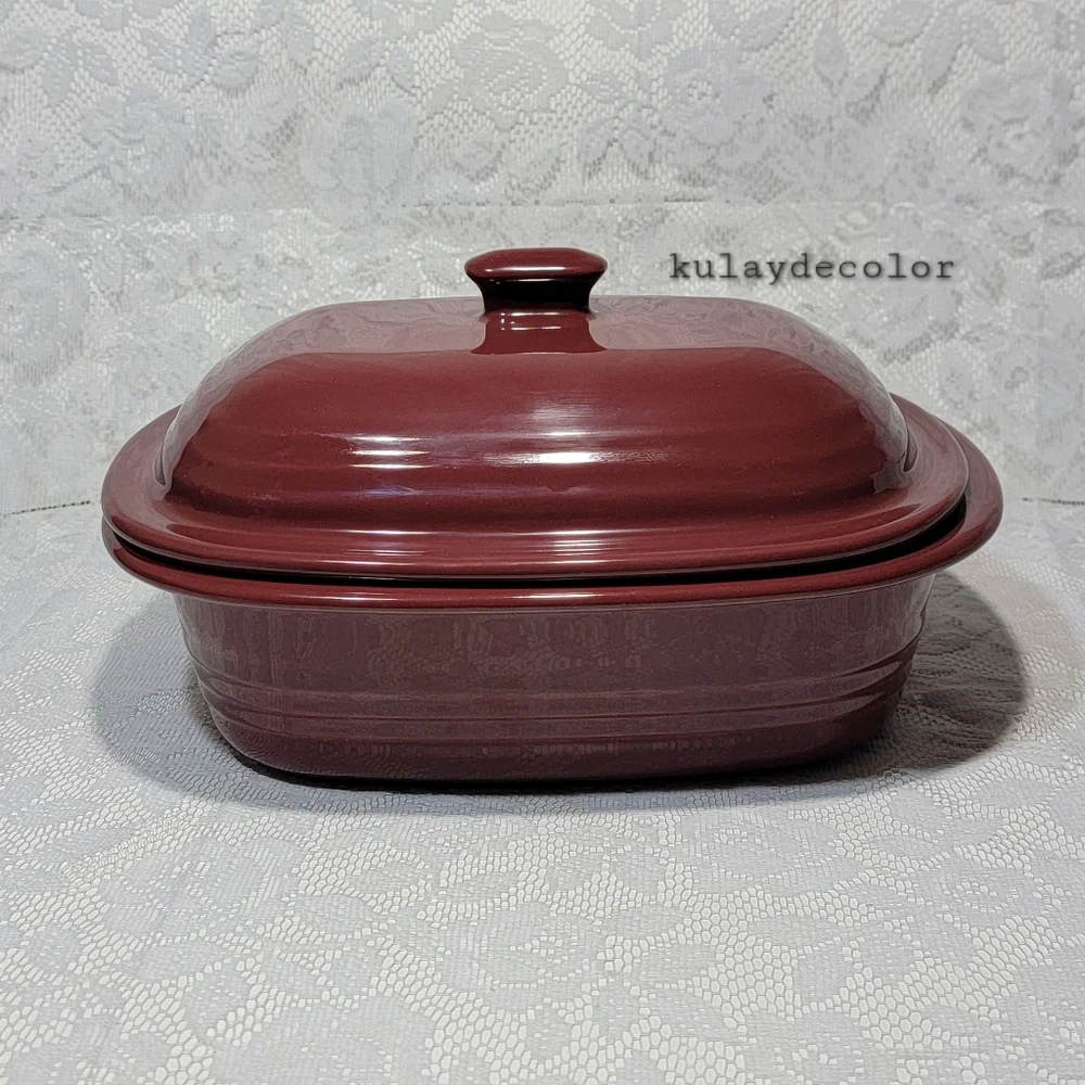 Pampered Chef 3.1 Qt Covered Stoneware Casserole Baking Dish Maroon Burgundy